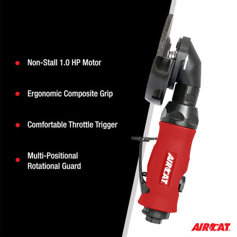 AIRCAT 6340-A 4-1/2" Pneumatic Angle Grinder 1.0 HP 11,000 RPM with Spindle Lock