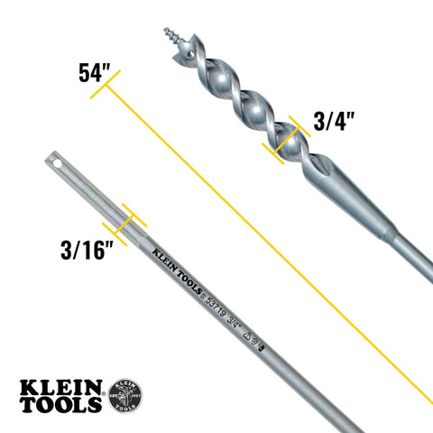 Klein Tools 53719 Flex Bit Auger 3/4" x 54" Flexible Drill Bit Wire Pulling