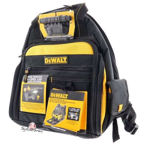DeWalt DGL523 PRO 57 Pocket LED Light Lighted Padded Backpack Tool Carrier Bag