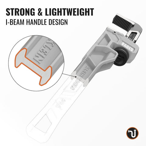 Klein Tools 68225 18-Inch Cast Aluminum Pipe Wrench, Heavy Duty Adjustable Plumbing Wrench with I-Beam Handle, 2-1/2-Inch Jaw Capacity
