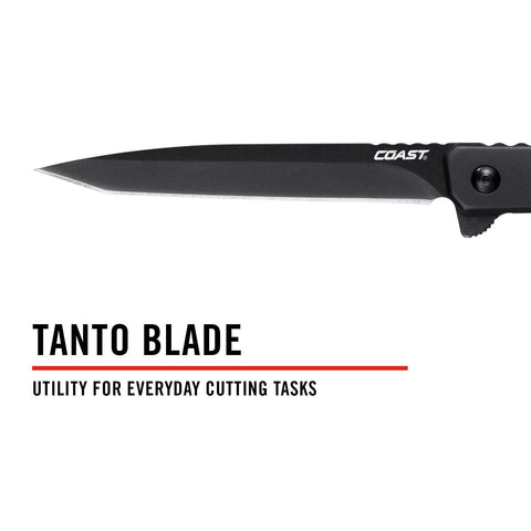 Coast 31117 LX520 Folding Pocket Knife Tanto Blade Frame Lock Black Stainless Steel EDC