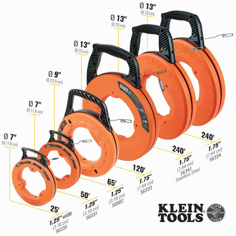Klein 56341 Stainless Steel Electrical Fish Tape Wire Puller 1/8" x 240 ft