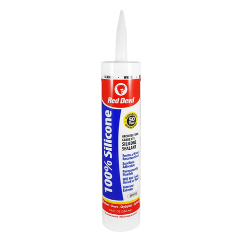 Red Devil 0816 100% Silicone Sealant Architectural Grade, Silicone Architectural Grade RTV Sealant, A Water-Resistant Adhesive for Interior and Exterior Use, 9.8 oz.Tube, White, 1-Pack