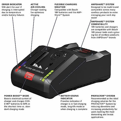 BOSCH GAL18V-160C 18V Hell-ion Connected-Ready Lithium-Ion 16 Amp Battery Turbo Charger with Power Boost