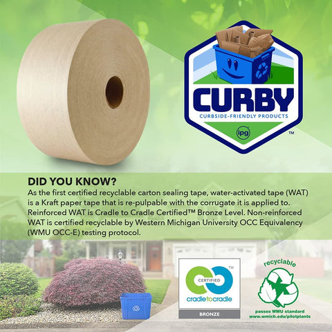 CURBY IPG Water Activated Tape, 2.83" x 100M Refill Roll