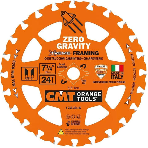 CMT Orange Tool 250.324.07 FRAMING Zero Gravity 7-1/4”x5/8” 1-Pack