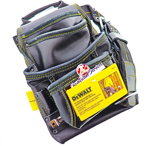 DEWALT DG5433 10 Pocket Heavy Duty Top Grain Leather Carpenter's Nail Tool Pouch