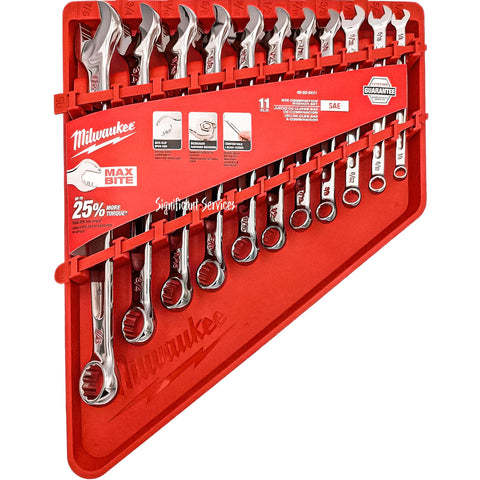 Milwaukee 48-22-9411 SAE Chrome Plated Combination Wrench Set - 11 PC