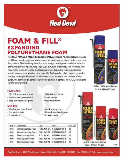 Red Devil 0920 Foam & Fill Small Gaps & Cracks Expanding Polyurethane Sealant, 2