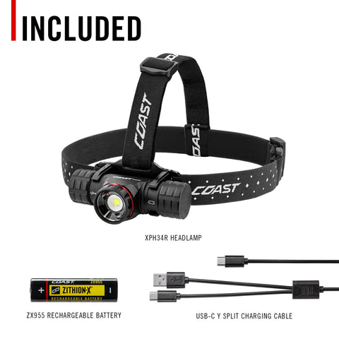 Coast XPH34R 2075 Lumen USB-C Rechargeable LED Headlamp Twist Focus PURE Beam