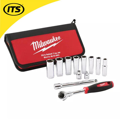 Brand NEW Milwaukee 48-22-9001 12 Piece 3/8" Drive Metric Socket Set Tool & Case