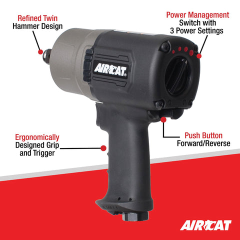 AIRCAT 1770XL 3/4" Pneumatic Impact Wrench 1,400 ft-lb Max Torque Composite