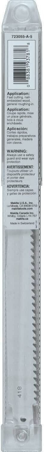 Makita 723055-A-5 9-Inch 6-TPI Wood Cutting Reciprocating Saw Blades 5pk
