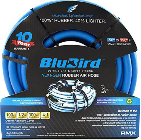 BLUBIRD BB12100 1/2" x 100' Rubber Air Hose 100% Rubber 300PSI