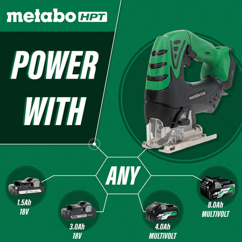 Metabo HPT 18V Cordless Jig Saw | Tool Only | No Battery | Three-Mode Orbital Action | 45° Cutting Angle | LED Light | Tool-LESS Blade Changing System | Lifetime Tool Warranty | CJ18DSLQ4