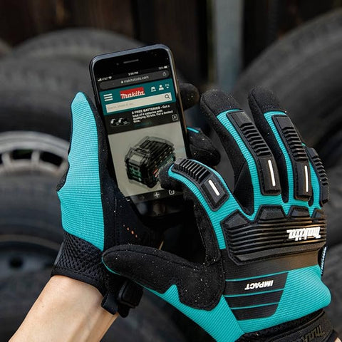 Makita T-04254 Advanced Impact Demolition Gloves Large, Teal/Black