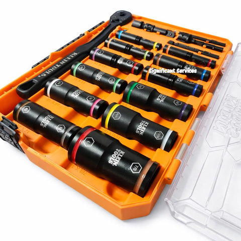 Klein 65626 KNECT Deep Well Impact Socket Set 3/8" Ratchet 24 SAE/Metric Sockets
