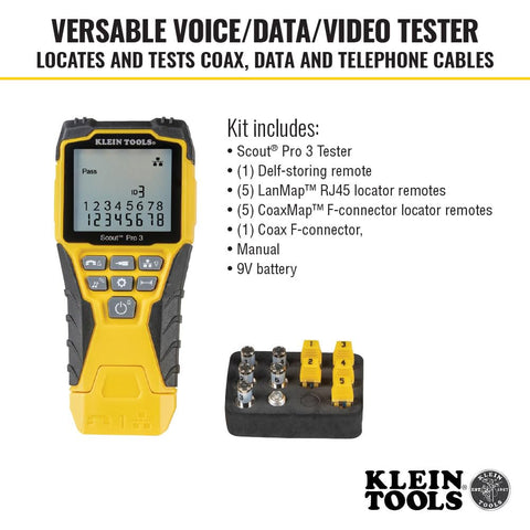Klein Tools VDV501-851 Cable Tester Kit Scout Pro 3 Ethernet Data Coax Phone