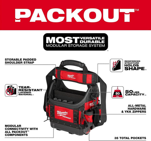 Milwaukee Tool 48-22-8311 PACKOUT Tool Tote Bag 35 Pockets Heavy Duty