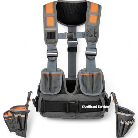 Klein Tools 55829MB Tool Vest with Tool Pouches, Fully Adjustable, Padded Support for Electricians, Carpenters, Construction