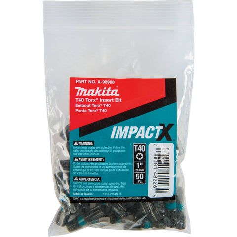 Makita A-98968 Impactx T40 Torx 1? Insert Bit, 50 Pack, Bulk