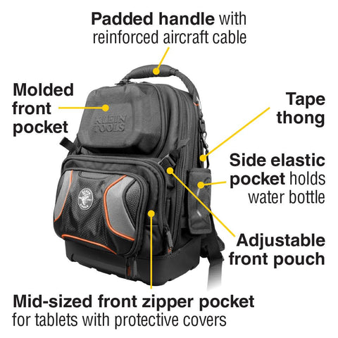 Klein Tools 55485 Tool Bag Backpack, Durable Electrician Backpack with 48 Pockets for Hand Tools