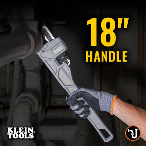 Klein Tools 68225 18-Inch Cast Aluminum Pipe Wrench, Heavy Duty Adjustable Plumbing Wrench with I-Beam Handle, 2-1/2-Inch Jaw Capacity