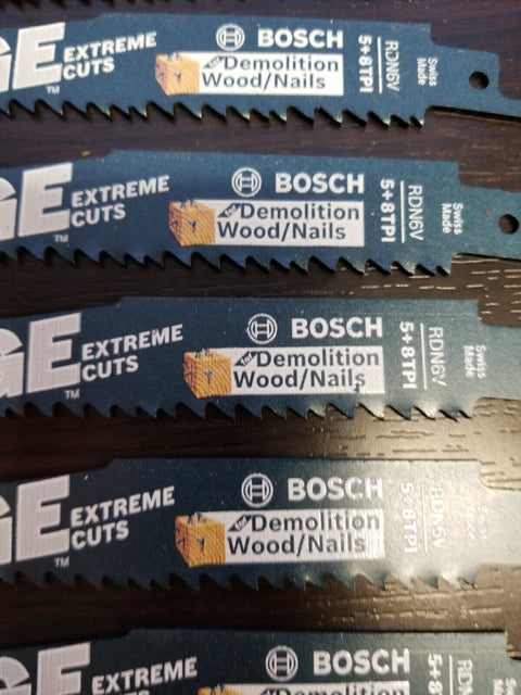 BOSCH~ RDN6V~8 Piece 6" 5/8 TPI Demolition Wood/Nails Reciprocating Saw Blades
