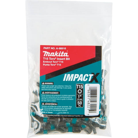 Makita A-98918 Impactx T15 Torx 1? Insert Bit, 50 Pack, Bulk