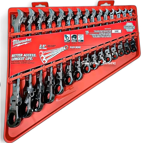New Milwaukee 48-22-9413 15pc SAE Flex Head Wrench Set Mechanics Chrome Tool Kit