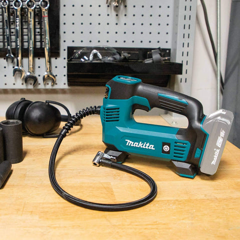 Makita DMP180ZX 18V LXT� Lithium-Ion Cordless Inflator, Battery Powered, Tool Only(battery and charger not included);Presta valve adapter;Sports ball needle;Tapered adapter, Teal