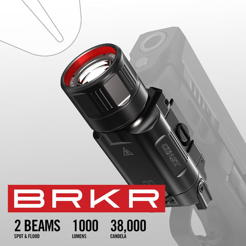 Coast PTX65R Tactical Light 1000 Lumen USB-C Recharge Two Beam Spot Flood IP54