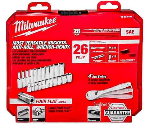 Milwaukee 48-22-9404 1/4" Drive 26pc SAE Ratchet & Socket Set