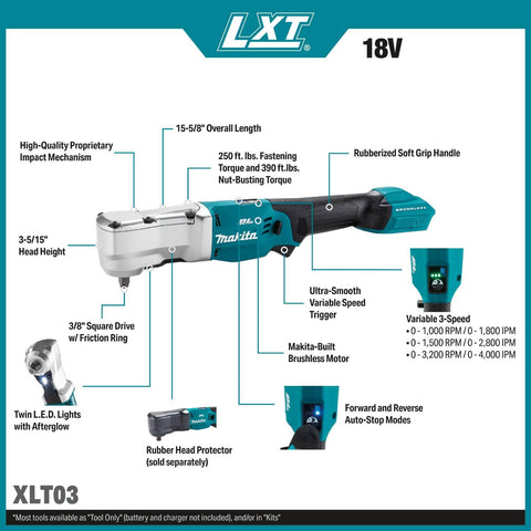 Makita XLT03Z 18V Brushless Cordless High Torque 3/8" Drive Angle Impact Wrench