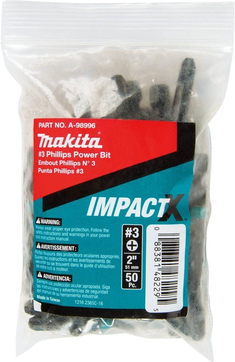 Makita A-98996 Impactx #3 Phillips 2? Power Bit, 50 Pack, Bulk