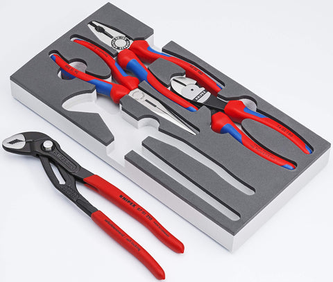 KNIPEX 00 20 01 V15 Tools 4 Piece Basic Pliers Set in Foam Tray 002001V15 Red