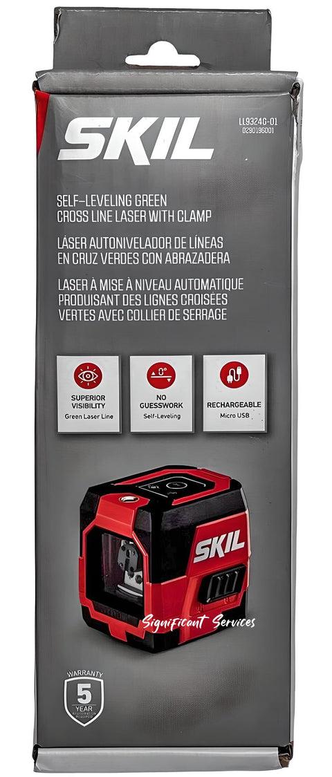 SKIL LL9324G-01 Green Cross Line Laser Level Horizontal Self Leveling Clamp