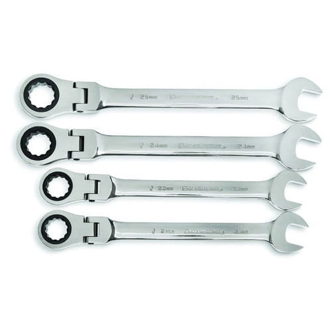 GEARWRENCH 4 Pc. 12 Point Flex Head Ratcheting Combination Metric Wrench Completer Set - 9903D