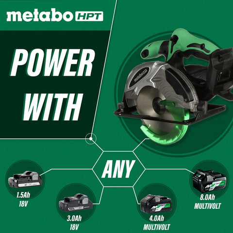 Metabo HPT 18V Cordless 6-1/2" Circular Saw | Tool Only | No Battery | Soft Grip Handle | Built-In Spotlight | Lifetime Tool Warranty | C18DSLQ4