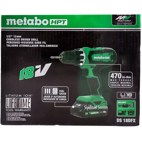 Metabo HPT DS18DFX 18V Cordless Drill Driver 1/2-Inch 2.0Ah Li-Ion Battery Kit