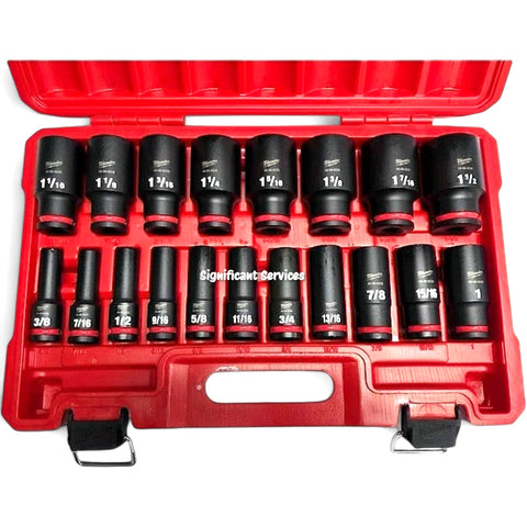 Milwaukee 49-66-7012 ShockWave 1/2 in SAE 6 Point Deep Impact Socket Set 19 pc