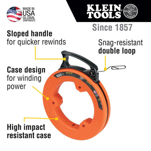 Klein Tools 56331 50-Foot x 1/8-Inch Electrical Fish Tape, Steel