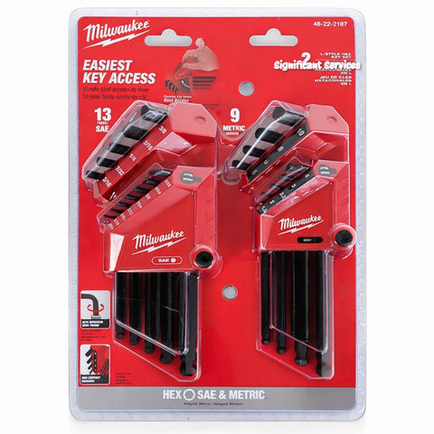 Milwaukee 48-22-2187 Hex Key Set 22-Piece SAE Metric Ball End Allen L-Wrench Kit