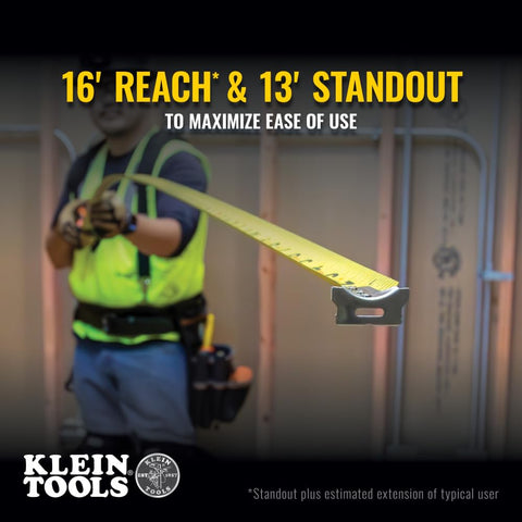 Klein Tools 9125 Tape Measure, Heavy-Duty Measuring Tape with 25-Foot Single-Hook Nylon Reinforced Blade, With Metal Belt Clip
