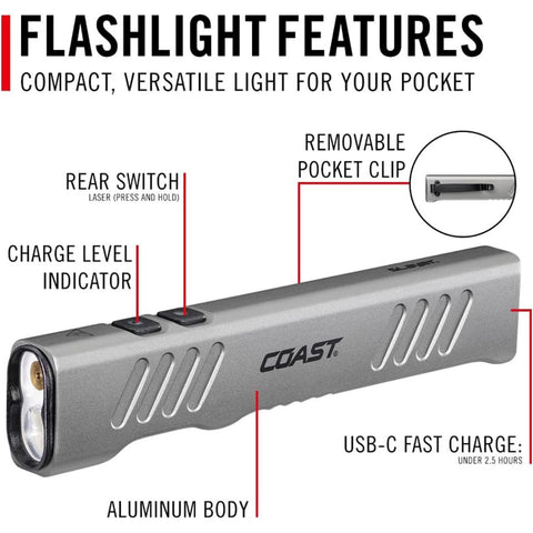 Coast 31010 Slayer Pro Laser 1030 Lumen Rechargeable Flashlight with Laser