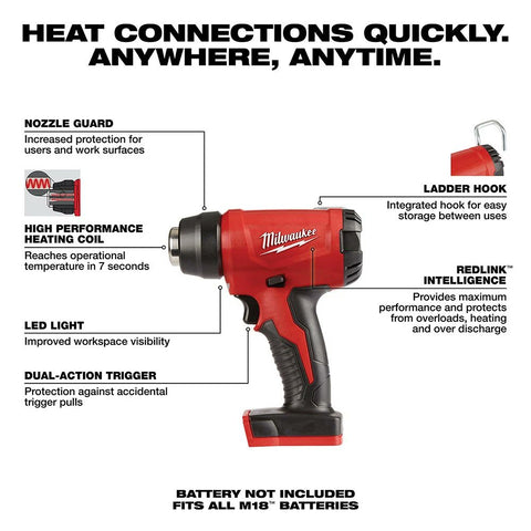 Milwaukee 2688-20 Cordless Heat Gun, Red, Portable Electric Heating Tool