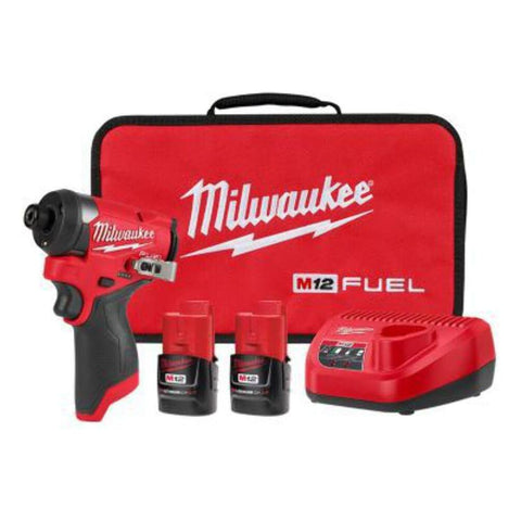 Milwaukee 3453-22 12V Fuel 1/4" Cordless Hex Impact Driver Kit with (2) 2.0Ah Lithium Ion Batteries, Charger & Tool Bag