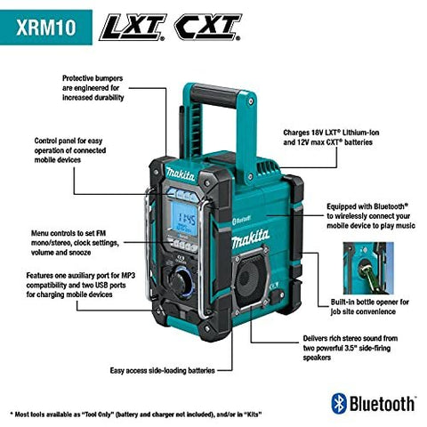 Makita XRM10 18V LXT 12V CXT Cordless Corded Job Site Charger Bluetooth Radio