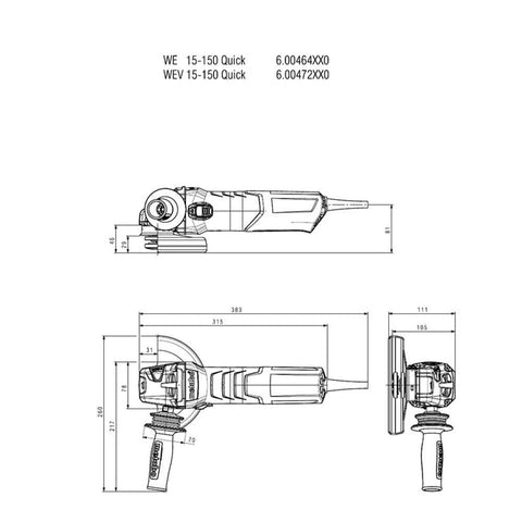 Metabo 600464420 6-inch Angle Grinder 13.5 Amp 9,600 RPM Lock-on Switch