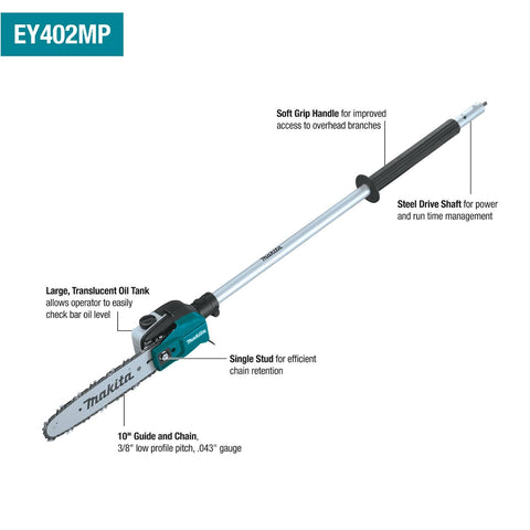 Makita XUX02SM1X6 18V LXT® Brushless Couple Shaft Power Head Kit w/String Trimmer, Pole Saw, Art. Hedge Trimmer & Blower Attachments (4.0Ah)